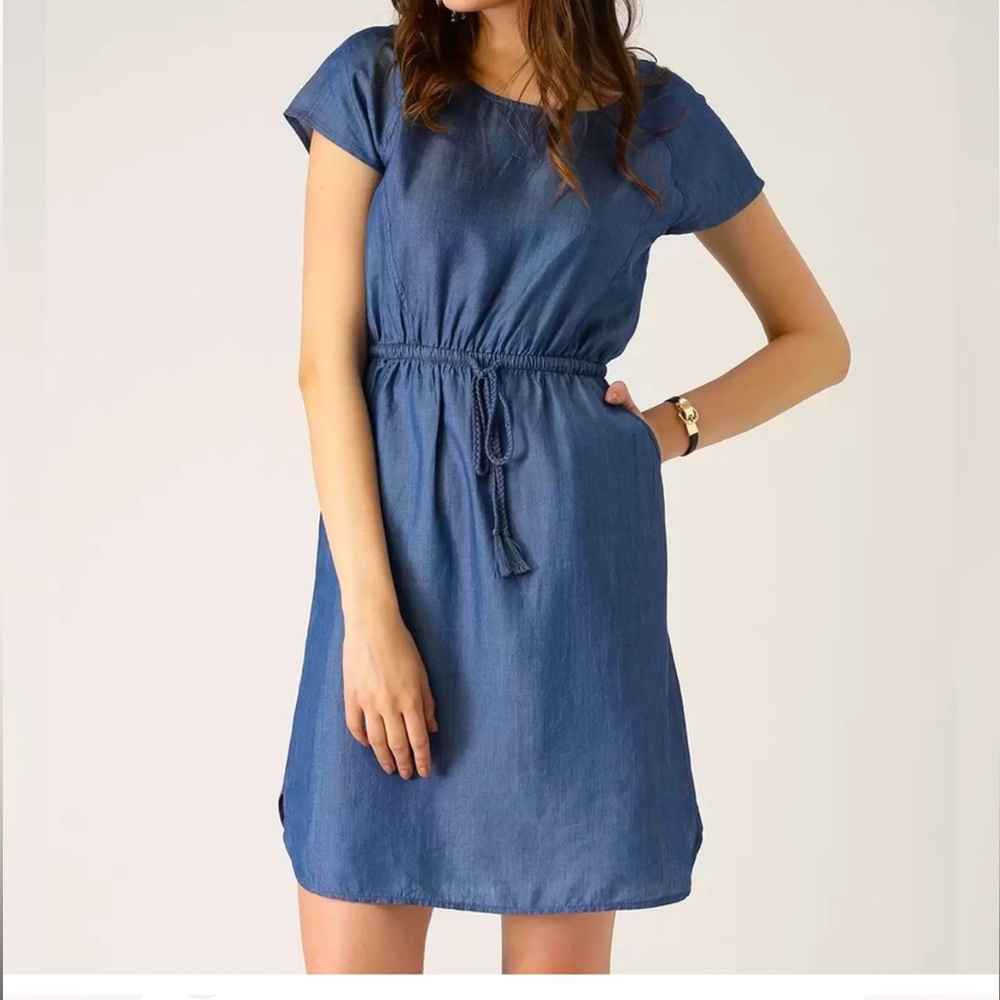 💥 OLD NAVY Denim, cap sleeve, drawstring waist tunic dress LIGHTWEIGHT SZ XS EUC